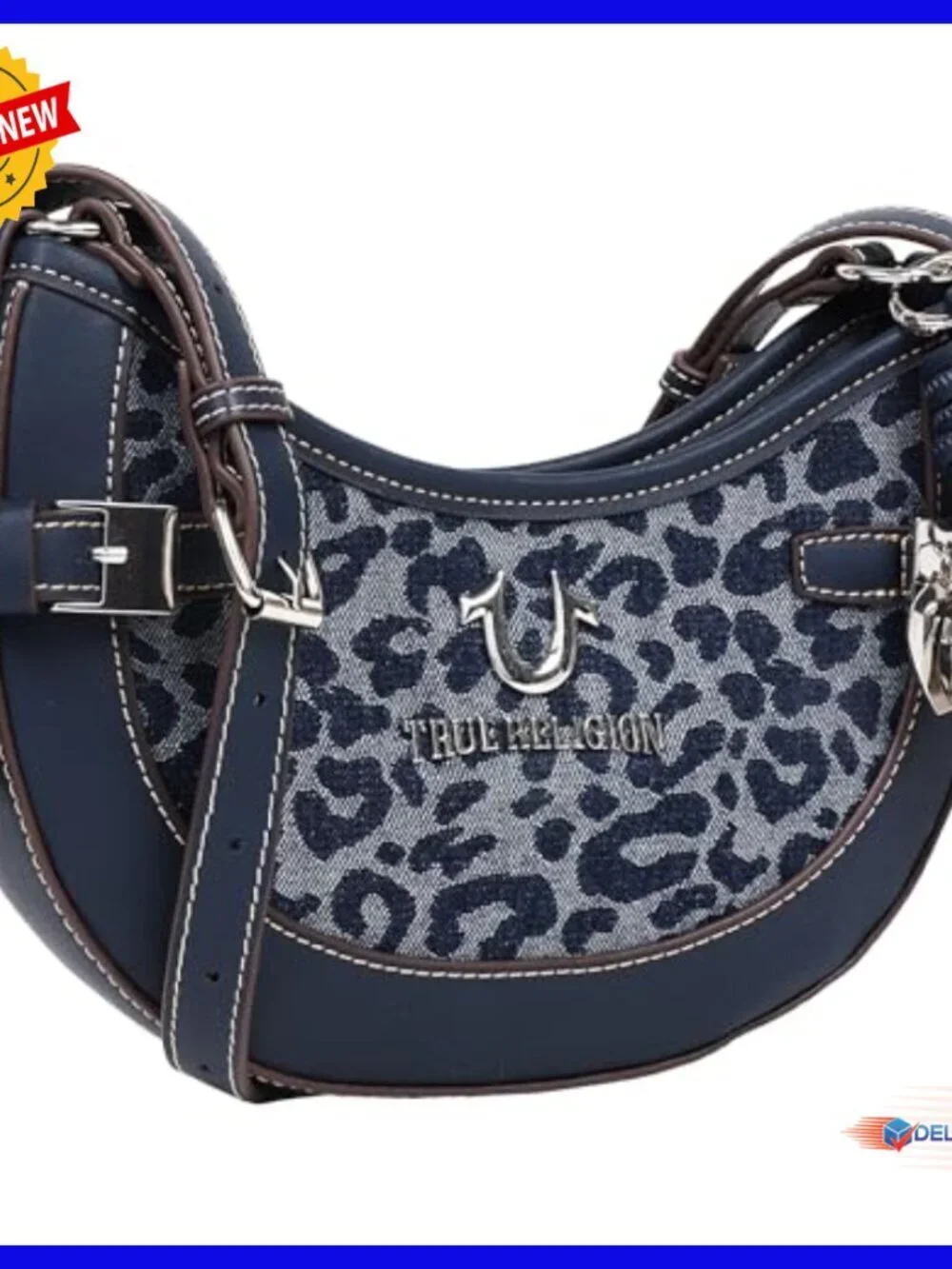 Leopard Print Denim Hobo Bag with Adjustable Strap and Interior Pocket